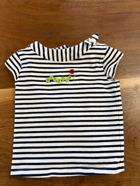 Gymboree Navy & White Striped Tee with Green Button Caterpillar